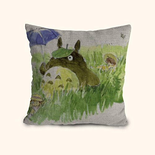 HomeFresh Totoro and Girl On Beautiful Countryside Cotton Linen Decorative Pillowcase Cushion Cover 18 X 18