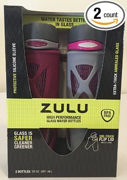 Zulu High Performance Glass Water Bottle 2-pack
