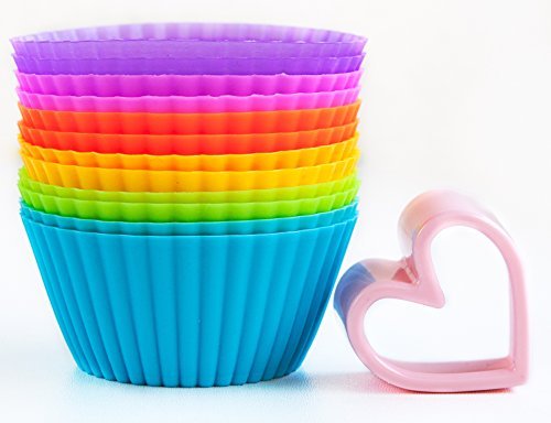 Silicone Baking Cups Baking Set of 12 in 6 Colors and a Heart Shaped Cookie Cutter