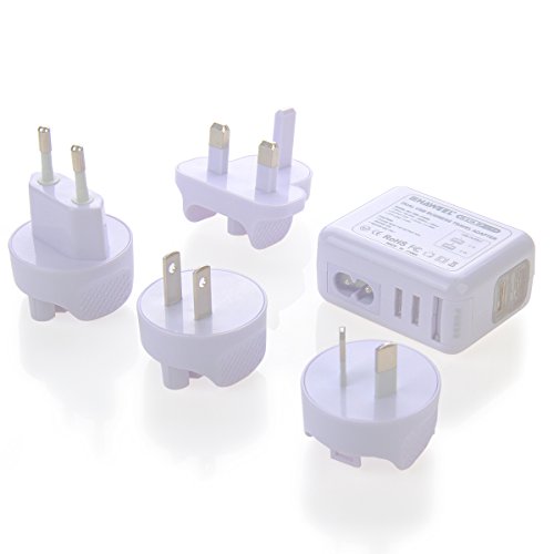 Travel Plug Adapters, HAWEEL 10.5W 2.1A 2 USB Wall Charger with Removable International UK + EU + US + AU Travel Adapter, 5-Pieces Set suitable for iPhone / Samsung / LG and more. (White)
