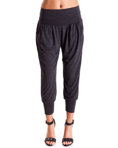 Ladies Fold-Over Banded Waist Tapered Ankles Harem Pants, Multiple Colors