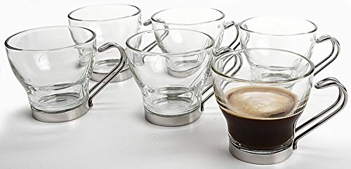 Bormioli Rocco Verdi Espresso Cup With Stainless Steel Handle, Set of 6, Gift Boxed