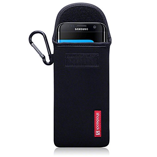 Galaxy S7 Edge Case, Shocksock [IMPACT SHOCK RESISTANT] [Black] Galaxy S7 Edge Neoprene Case Pouch with Velcro Closure and Carabiner for Samsung Galaxy S7 Edge - Black