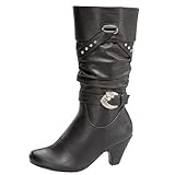 Lucky Top Girl's Low Heel Boots with Rhinestone Buckle Accent