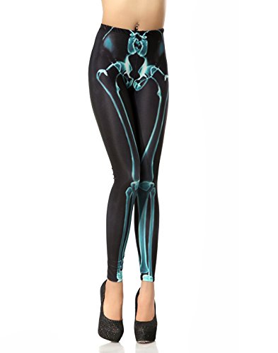 HDE Women's Funky Digital Print Design Graphic Stretch Footless Fashion Leggings (X-Ray, Small)