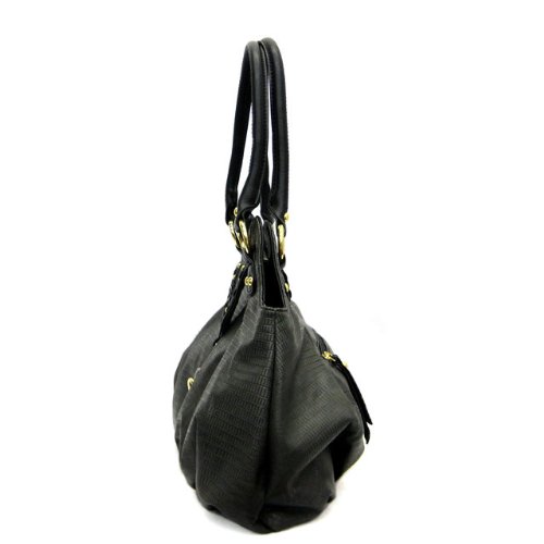 

Designer Inspired Black Embossed Studs Lock Off White Satchel Bag Handbag Purse