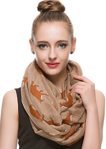 HUAN XUN Soft Lightweight Fox Moose Horse Print Animal Scarf Infinity Loops