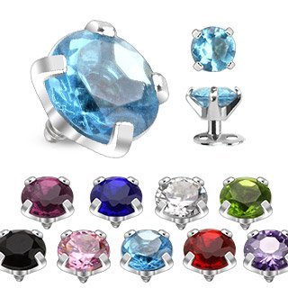 3mm Internally Threaded Prong Set Round Gem Dermal Top (Sold Individually)