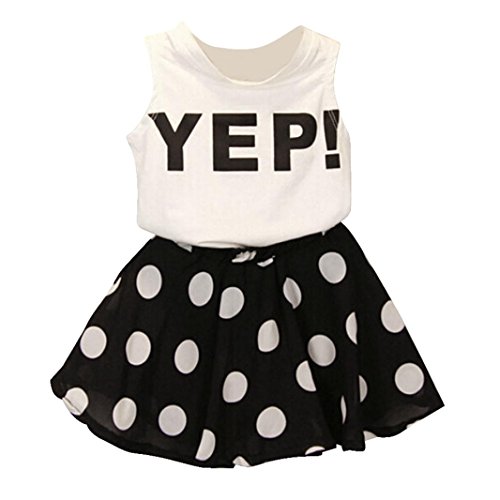 FEITONG Girls Letter Vest Dot Skirt Two Pieces Set Clothes Children Skirt Suit