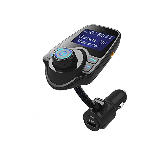 Sminiker Big LCD Display Car Bluetooth Adapter FM Transmitter Car Radio and Car Speakers Kit for Handsfree Calling & MP3 Player,TF Card and USB Car Charger for Any Bluetooth Devices