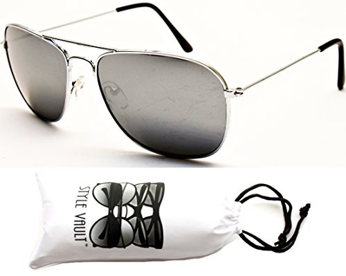 A3033-vp Style Vault Rectangular Square Aviator Sunglasses (ICEM Silver-Silver Mirror)