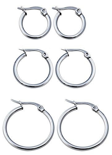 Areke Women's Cute Small Hoop Earrings Stainless Steel Ear Ring 3 Pairs a Set