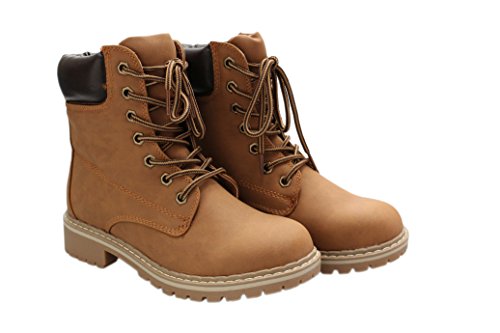 Forever Broadway-3 Women's Combat Lace Up Padded Cuff Martin Boot 7 Eyes Waterproof Slip-Resistant Hiking Outdoor Work Shoes Ankle Short Boot