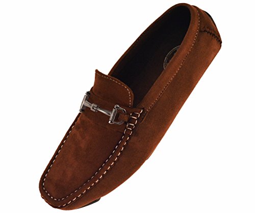 Amali Mens Brown Plush Microfiber Loafer Driving Shoe with Silver Buckle: Style Norwalk-065