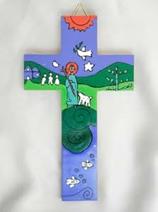 Amazon.de: Kinder-Kreuz Holzkreuz Kinderzimmer Guter Hirte blau