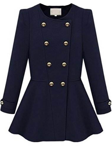 

Sheinside® Women's Navy Long Sleeve Double Breasted Ruffle Coat