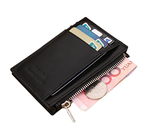 Foryee Genuine Leather Slim Mini Front Pocket Wallet With Zipper for Men and Women
