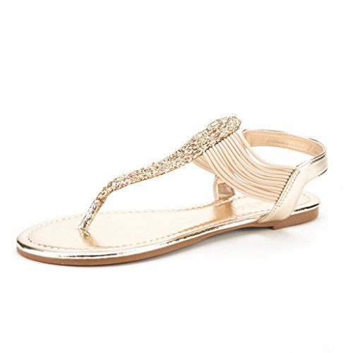 DREAM PAIRS SPPARKLY Women's Elastic Strappy String Thong Ankle Strap Summer Gladiator Sandals