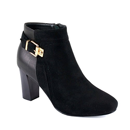 Reneeze PONY-01 Women's Stacked Chunky Heels Buckle Zipper Strappy Ankle Booties