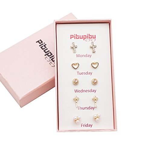 Pibupibu Novelty Crystal Weekly Cross Stud Earrings for Girls, Hypoallergenic