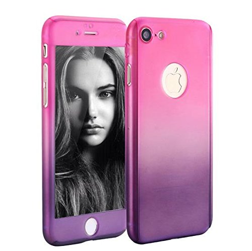 iPhone 7 Plus 5.5 Inch Full Body Hard Case-Auroralove 360 Degree Full Protective Slim Sleek Front Back Case for iPhone 7 Plus 5.5 Inch with Tempered Glass Screen Protector(Pink+Purple)