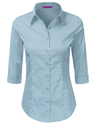LA BASIC Womens 3/4 Sleeve Button Down Point Collared Shirts (S-3XL)