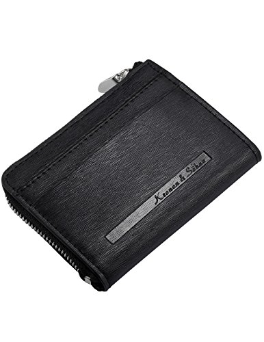 KS Mens Black Leather Credit ID Business Card Holder Wallet with Key Ring KB069