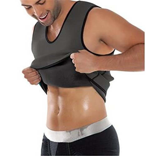 HEROSKY Men's Control Tank Top Sport Corsets Vest Shapewear Ultra Sweat Reversible (L(US Size 6-8), Grey-Black)