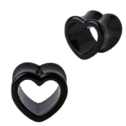 Plugs Black Heart Tunnel, Gauges Plugs 2G-14mm (2 Pieces)