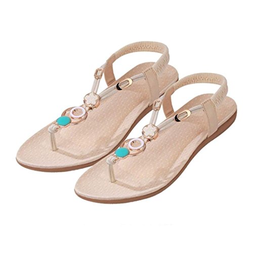 Womail Summer Atificial Gem Flowers Beaded Sandals Clip Toe Sandals Beach Shoes