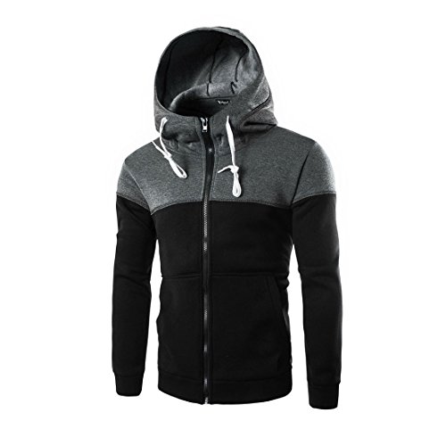 Allegra K Men Color Block Drawstring Kangaroo Pocket Front Zip Hoodie Jacket