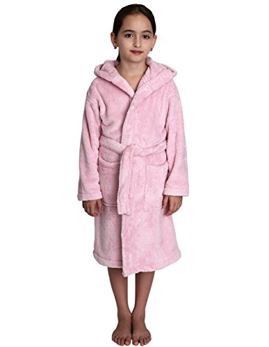 TowelSelections Girls Hooded Plush Robe Soft Fleece Bathrobe Made in Turkey