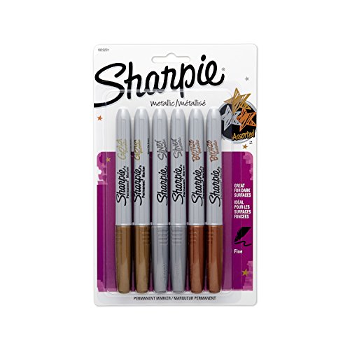 Sharpie Metallic Permanent Markers, Fine Point, Assorted Metallic, 6 Count