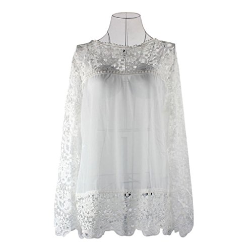 

kingfansion 1PC Fashion Women Sheer Sleeve Embroidery Lace Crochet Tee Shirt