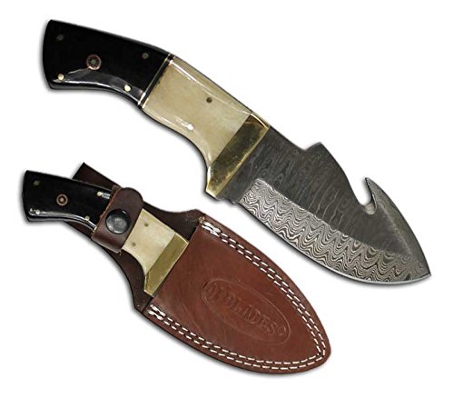 AJ Blades AJ 8309 Bone Horn Damascus Gut hook Hunting Knife skinner skinning