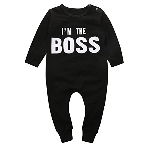 Baby Boys Girls Autumn Winter Long Sleeve I'm The Boss Cotton Romper