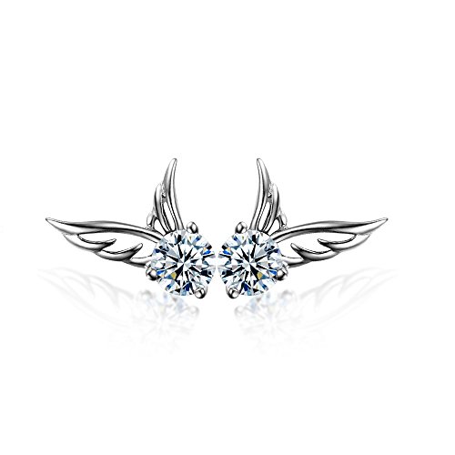 Algopix Similar Product 13 - Angel Wings Stud Earrings with White