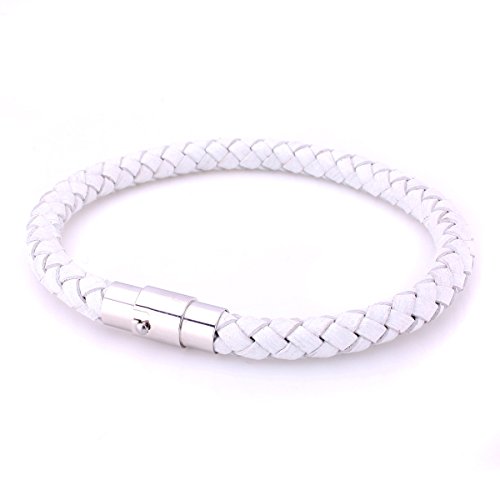 Braid Leather Bracelet Wristband, Stainless Steel Magnetic Lock Clasps, Cuff Bangle, Leather Cord