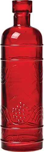 Luna Bazaar Small Vintage Glass Bottle (6.5-Inch, Round Design, Red) - Flower Bud Vase - For Home Decor, Party Decorations, and Wedding Centerpieces