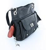 Premium Leather Crossbody Style Locking Concealment Purse - CCW Concealed Carry Gun - Wire Reinforced Strap (Black)