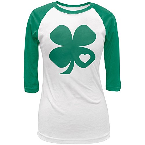 St. Patricks Day Shamrock Heart White Juniors 3/4 Raglan T-Shirt