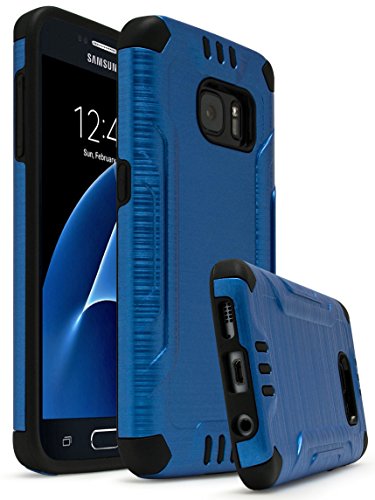 Samsung Galaxy S7 Case, Bastex Hybrid Slim Fit Shockproof Black Rubber Silicone Cover Hard Plastic Dark Blue Combat Brushed Metal Design Robust Tough Armor Case for Samsung Galaxy S7 G930