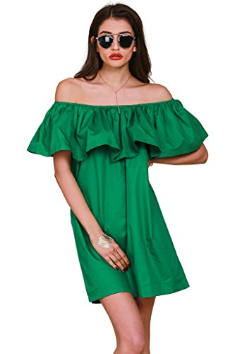 Simplee Apparel Women's Off Shoulder Ruffles Mini Dress Cotton Tunic