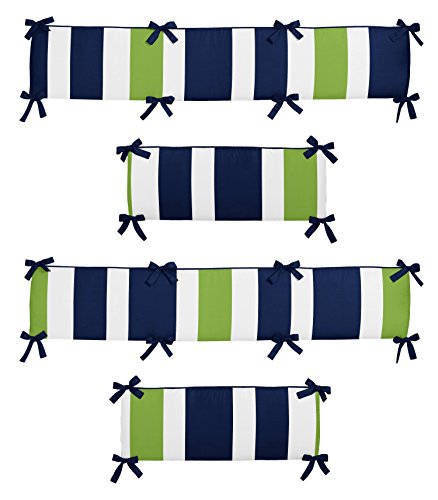 Navy Blue and Lime Green Stripe Collection Crib Bumper by Sweet Jojo Designs