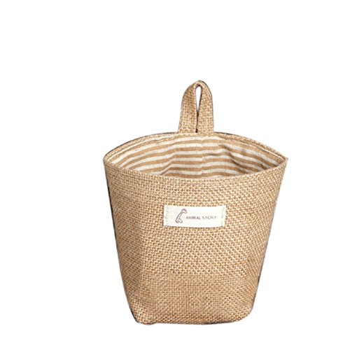 Ularmo New Hot Stripe Small Storage Sack Cloth Hanging Non Woven Storage Basket Bag (beige)