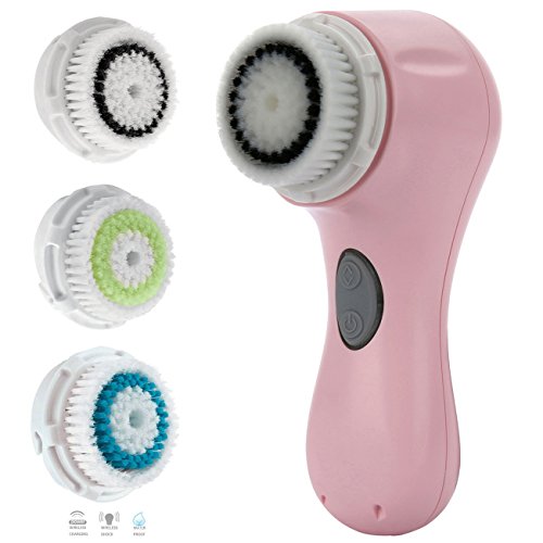 PleasingCare Sonic Facial Cleansing Brush, 2 Speeds, 3 Heads Included Rechargeable Face Cleaning Brush, Removing Makeup and Skin Care Must Have Pro Cleansing System (Pink)