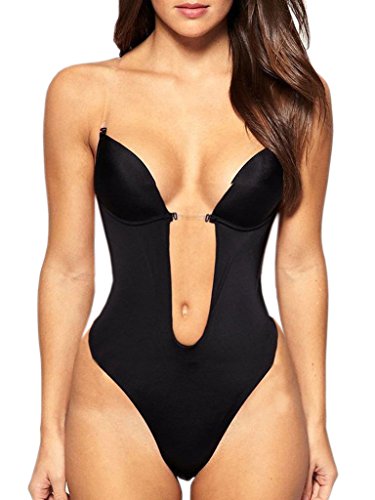 LAZAWG Women's Full Body Shaper Thong Convertible Seamless U Plunge Body Suit.