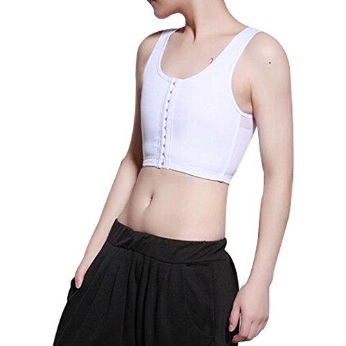 Breathable Super Flat Les Lesbian Compression 3 Rows Central Clasp Chest Binders (L, White)