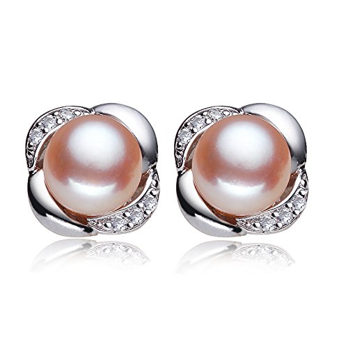 KOOZON Natural Pearl Sterling Silver 925 Zircon Stud Earring Jewelry for Women
