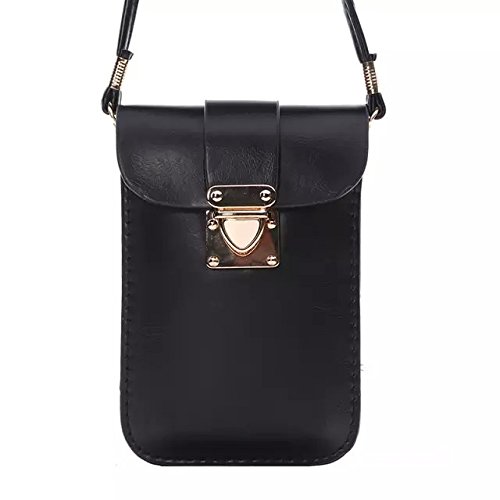 CASY MALL Universal Cell Phone Bag Leather Wallet Case 3 Layers Crossbody Purse With Shoulder Strap for iPhone 7,iPhone 6 6S,Samsung Galaxy S7,S6,LG, HTC Black